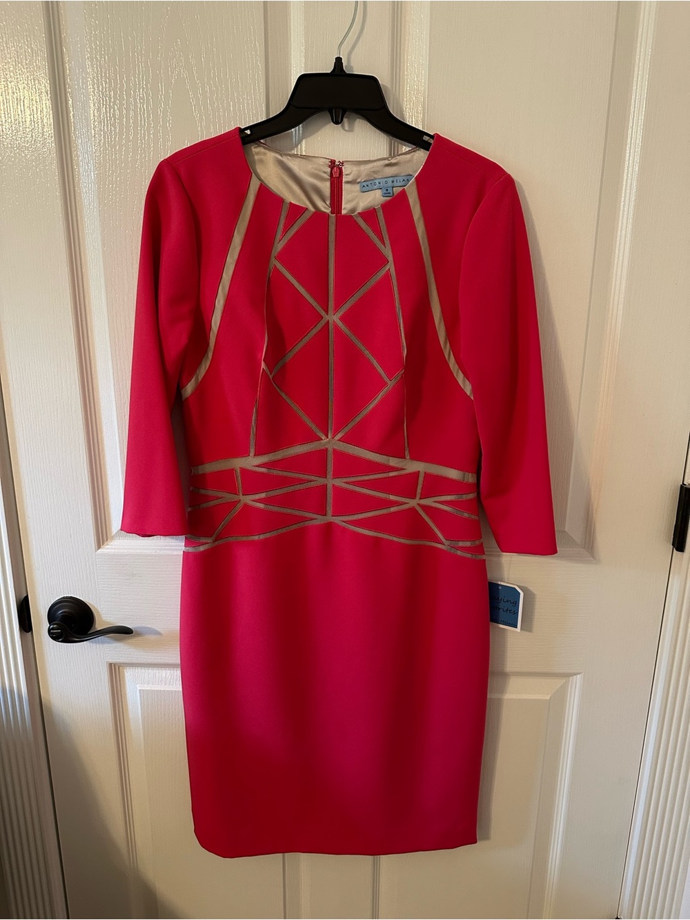 ANTONIO MELANI Fuchsia Sheath Dress with BeigeTrim